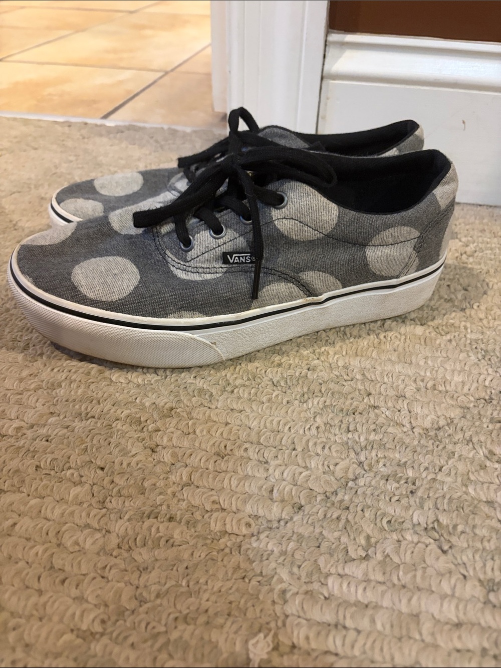 Vans Gray and White Polka Dot Canvas Lace-Up Sneakers